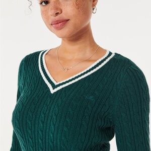 Hollister Teal V-Neck Cable Knit Sweater
